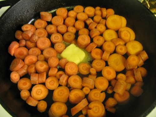 the beginnings of glazed carrots