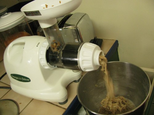 grinding sprouted grain in juicer
